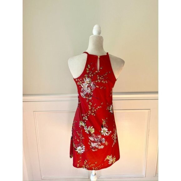 High Neck Red Floral Sleeveless Dress Small - Picture 4 of 4